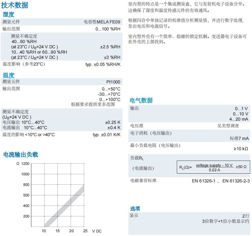 盖加美Galltec+mela D系列 DI 室内型 温湿度变送器参数