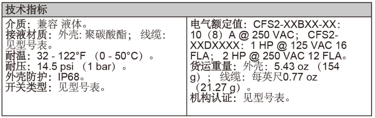 Dwyer德威尔CFS2线缆式液位开关批发